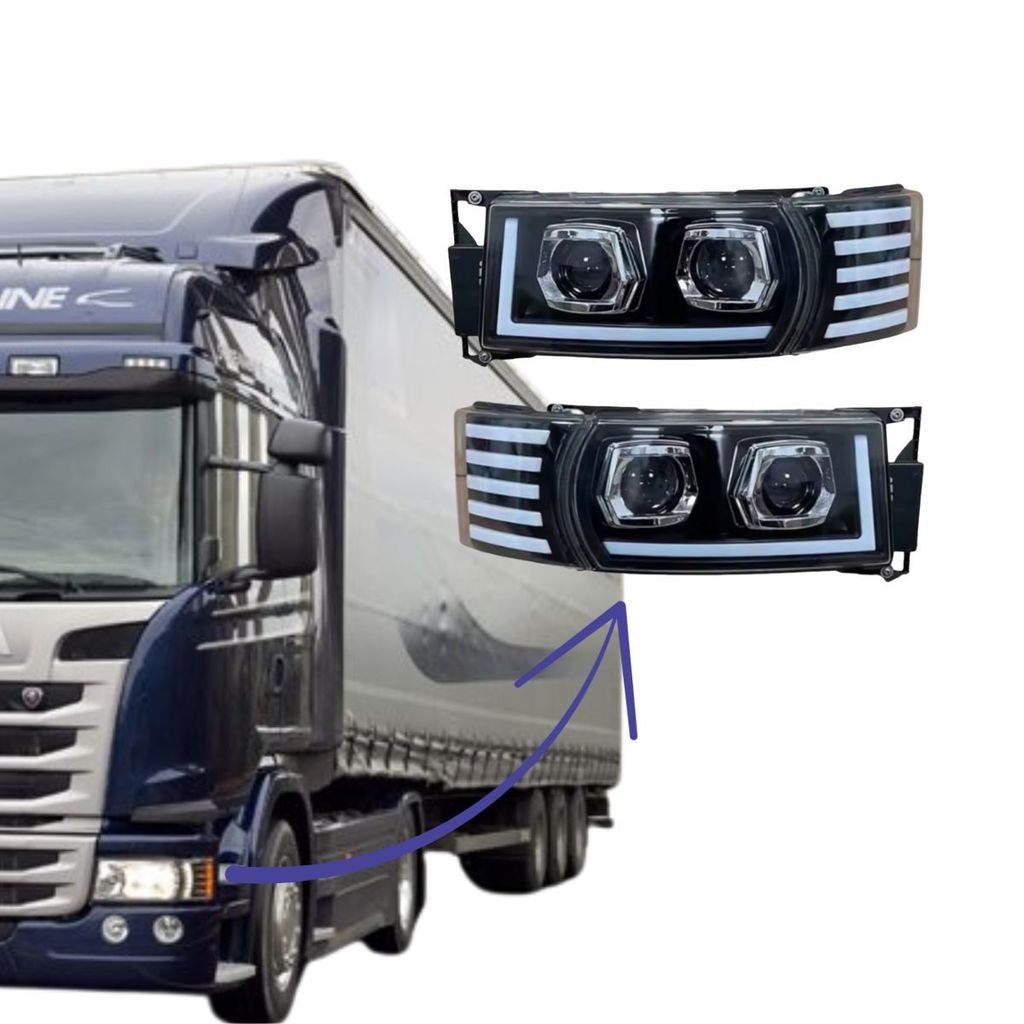 PAR FAROL PRINCIPAL PARA SCANIA SÉRIE 4/5 PGR FULL LED C/ PISCA SEQUENCIAL DRL DUPLO PROJETOR - EDN