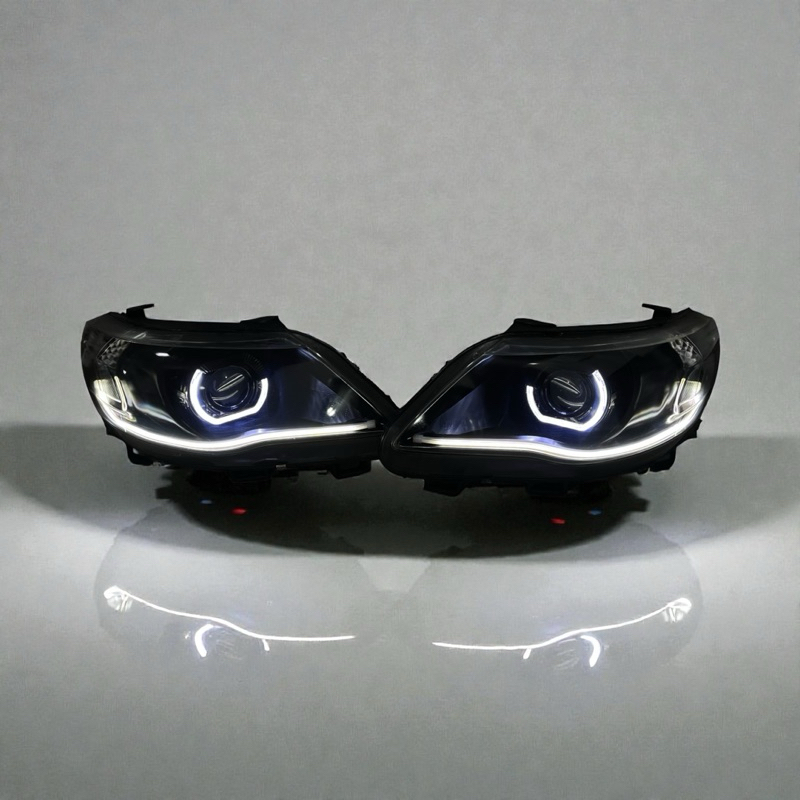 Par Farol VW Gol Saveiro Voyage G5 LED DRL e Projetor Bi-LED Mascara Negra Foco Simples