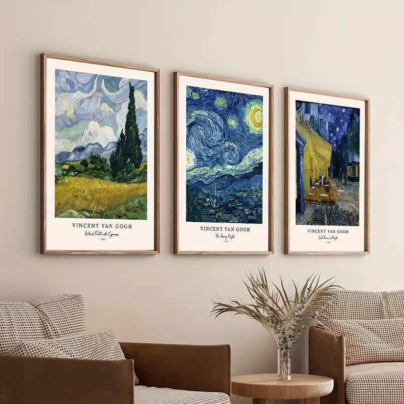 Noite Estrelada, Café à Luz e Campos Dourados Obras-Primas para sua Parede Van Gogh