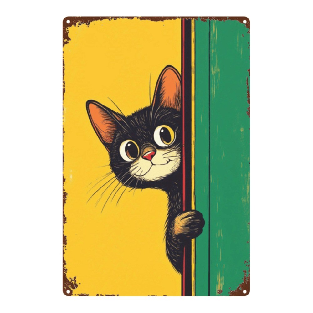 CIFbuy Vintage Cartoon Cat Metal Sign 8x12in Retro Decoração De Parede Presente