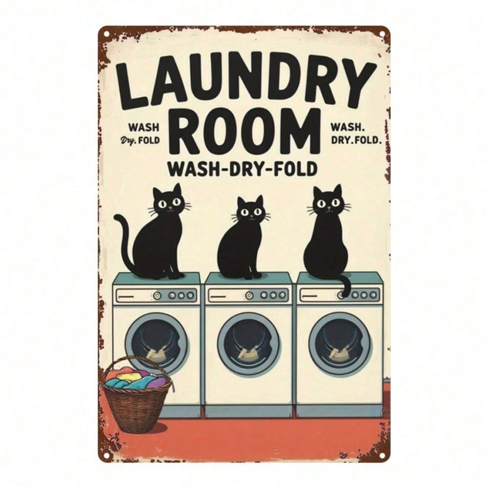 CIFbuy Retro Cartoon Cat Lavanderia Decoração De Parede Placa De Metal Vintage