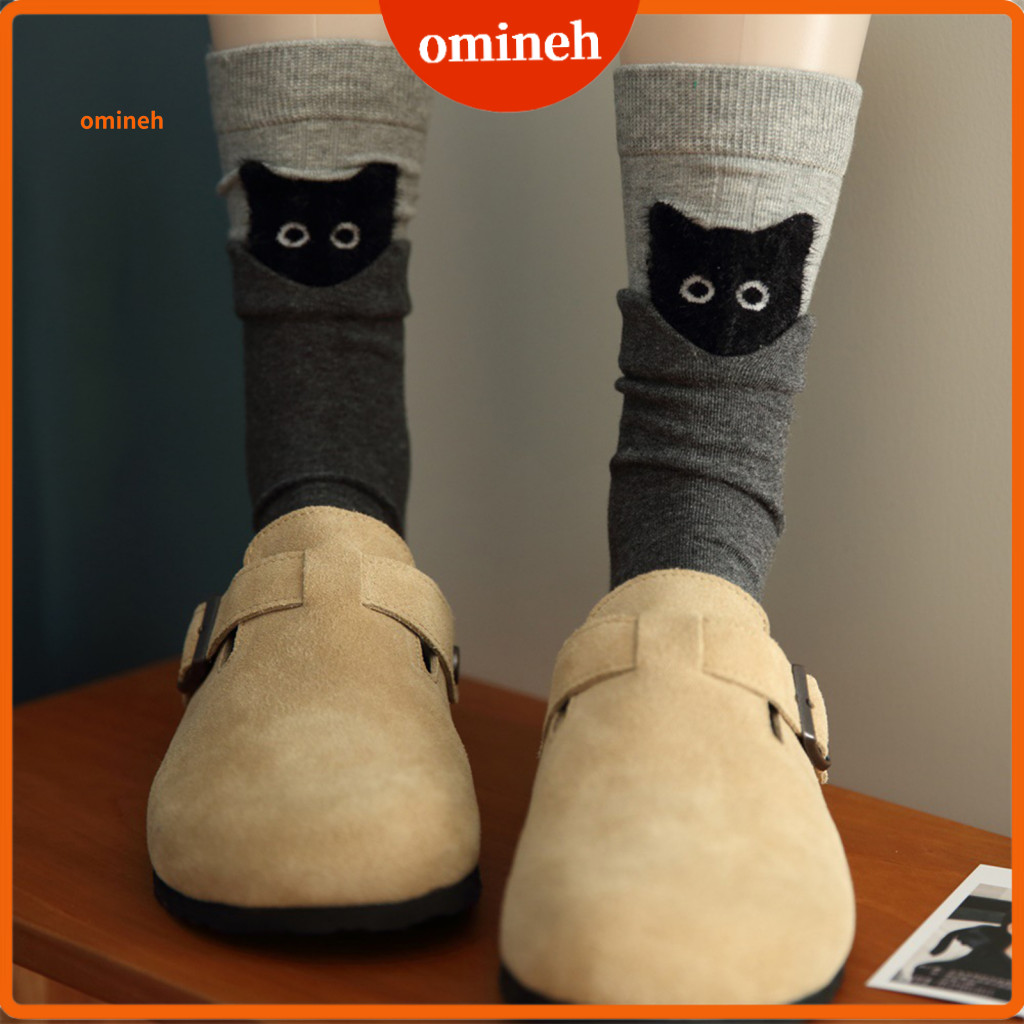 Unisex Socks 1 Pair Cute Cartoon Cat for Men Women Autumn Winter Moisture-wicking Mid-calf Cotton Crew Stretchy Sports K