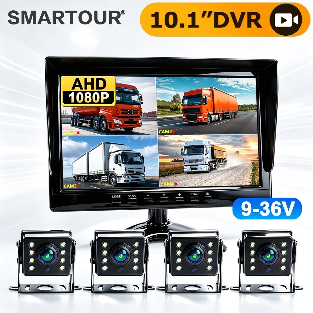 Monitor De Carro AHD , 10.1', 1920 * 1080P , 2/4CH , Tela Dividida , DVR , Gravador Para Caminhão , Ônibus , RV , Vans ,