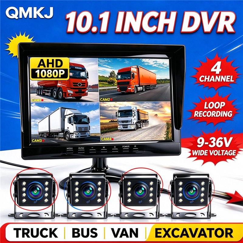 10.1 Polegada 4CH AHD 1080P Veículo DVR Monitor Caminhão Ônibus Sistema De Câmera De Visão Traseira 9-36V Tela Dividida