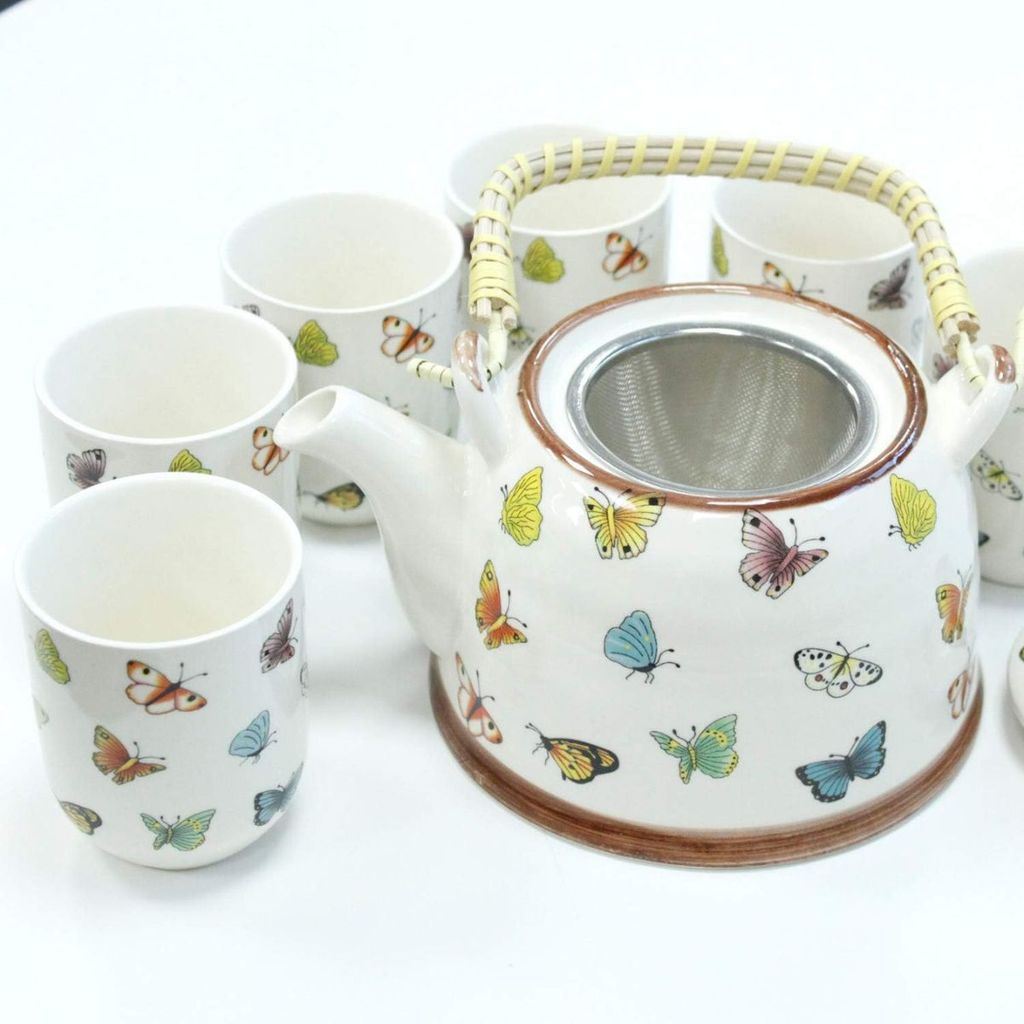 Bule Chaleira Cerâmica Oriental com 6 Copos e Infusor Teapot