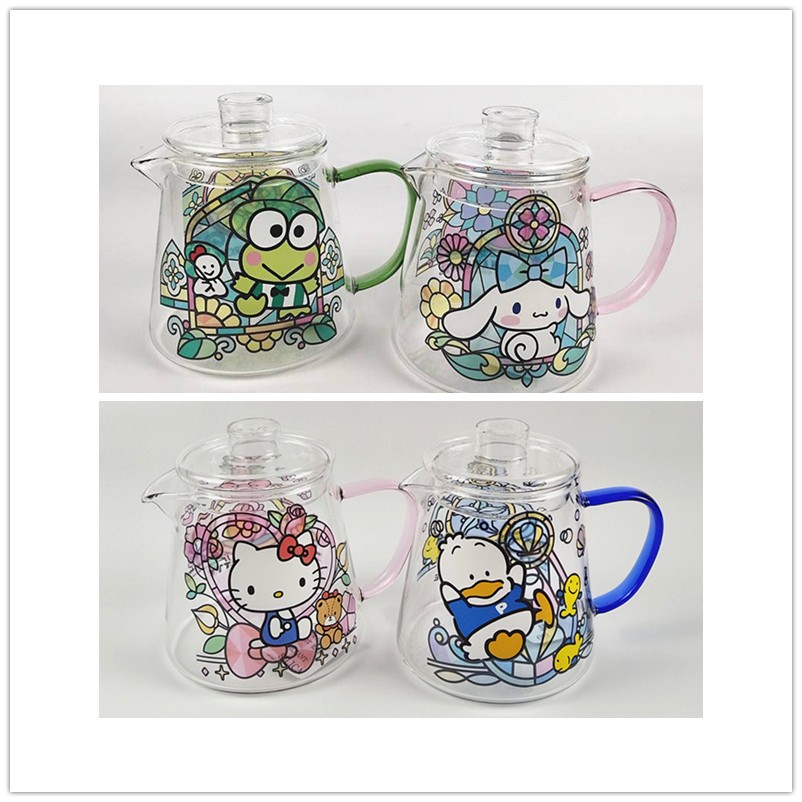Sanrio Cinnamoroll Kitty Pekkle KerokeroKeroppi Stained Glass Style 400ml Teapot Clear Kettle 7933