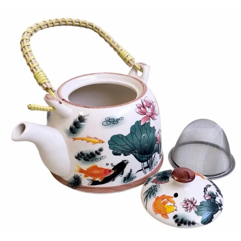 Bule De Chá Oriental Teapot Grande Porcelana Infusor 900ml