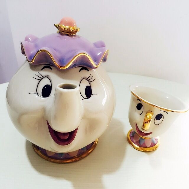 Beauty And The Beast Bule Teapot Caneca Mrs Chip De Chá Pote Copo Dos Desenhos Animados Conjunto Presente De Natal