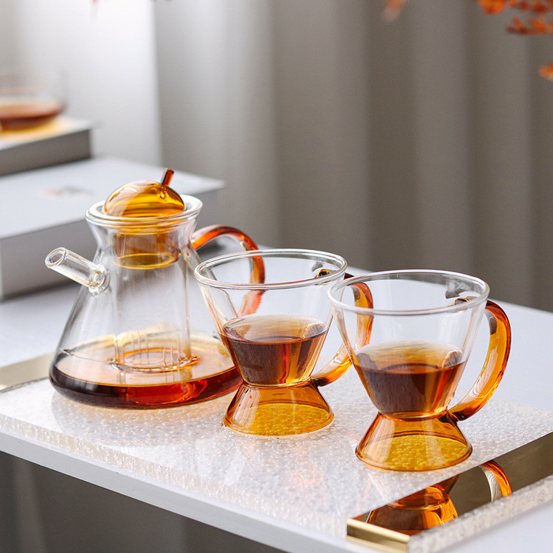 CXQW Modern light luxury glass teapot and teacup set, decorative pieces for model rooms, cafes, tea rooms, and hotels, s