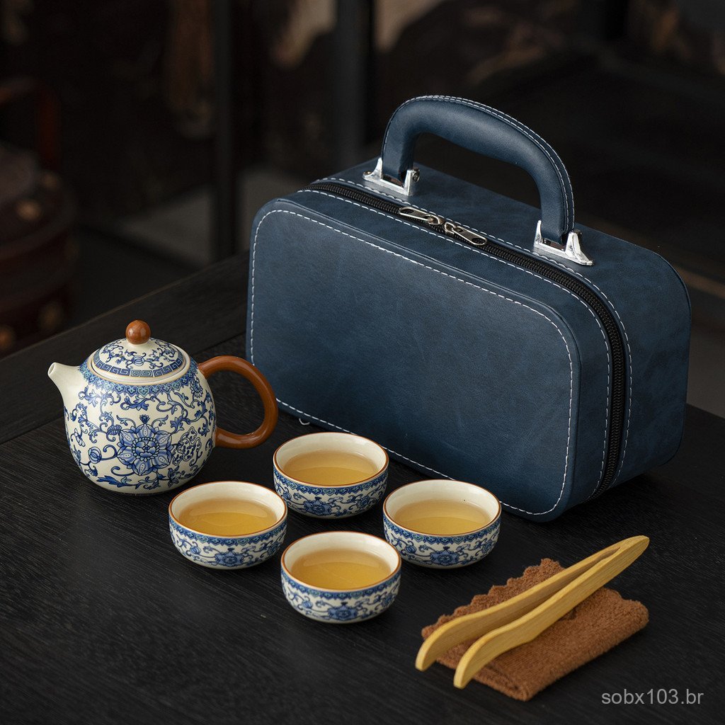 Conjunto de Chá de Viagem Ru Kiln Dragon Egg Teapot, Conjunto Pequeno de Cerâmica Simples com Um Bule e Três Xícaras, Le