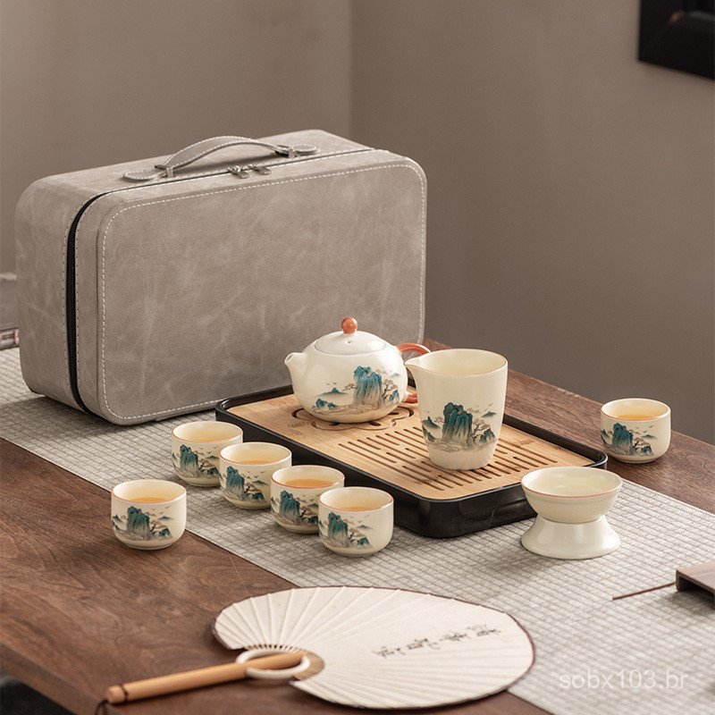 Conjunto de Chá Kung Fu de Viagem Xishi Teapot Huangru Kiln, Chávena e Bule de Chá Portáteis para Casa, Presente de Negó