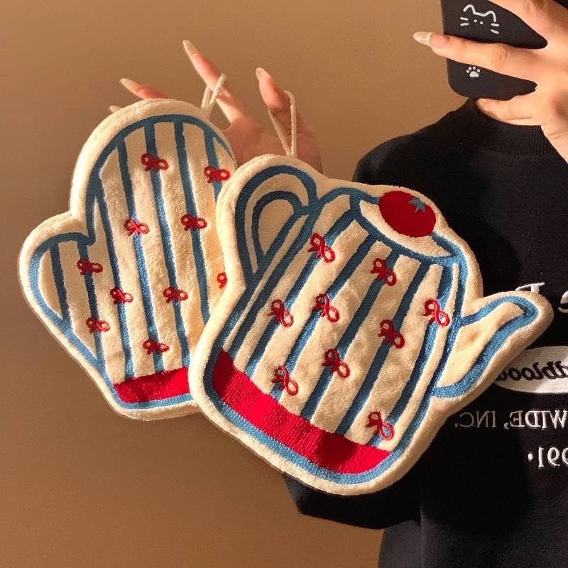 Creative Teapot Gloves Hand Towel Ins Cute Kitchen Absorbent Thickened Towel Handkerchief Soft Absorbent Lint-Free ZQb4