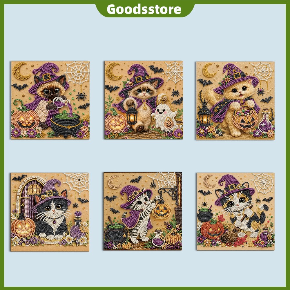[Novo] Pintura De Pérolas Com Moldura Animal De Halloween 20x20cm DIY Full Drill Bead Art Completo