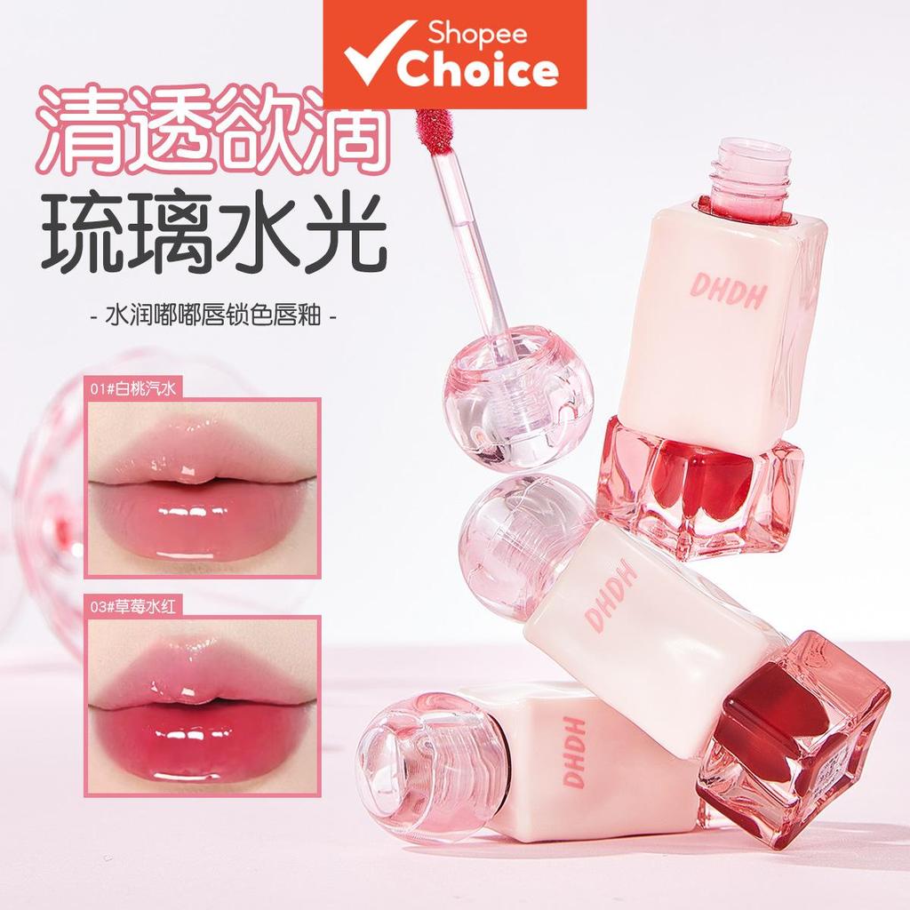 DHDH Hidratante Lip Color-Locking Brilho Labial de Vidro Brilho de Água Transparente Hidratante para os Lábios