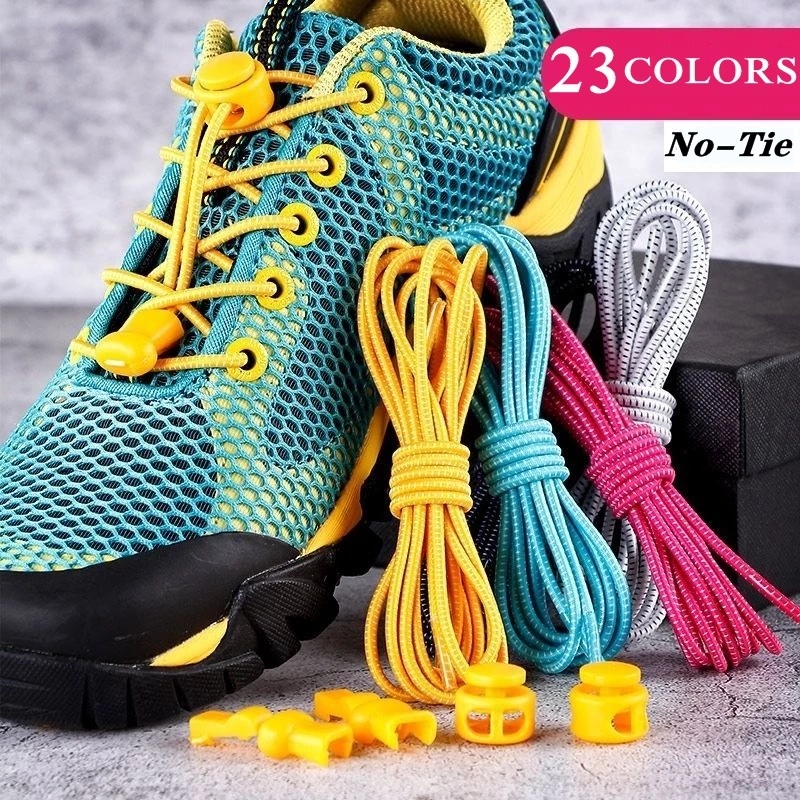 1Pair Elastic No-Tie Locking Shoelaces/Tênis De Corrida Atlético De/Sapatos De Borracha Sem Gravata Ajustável