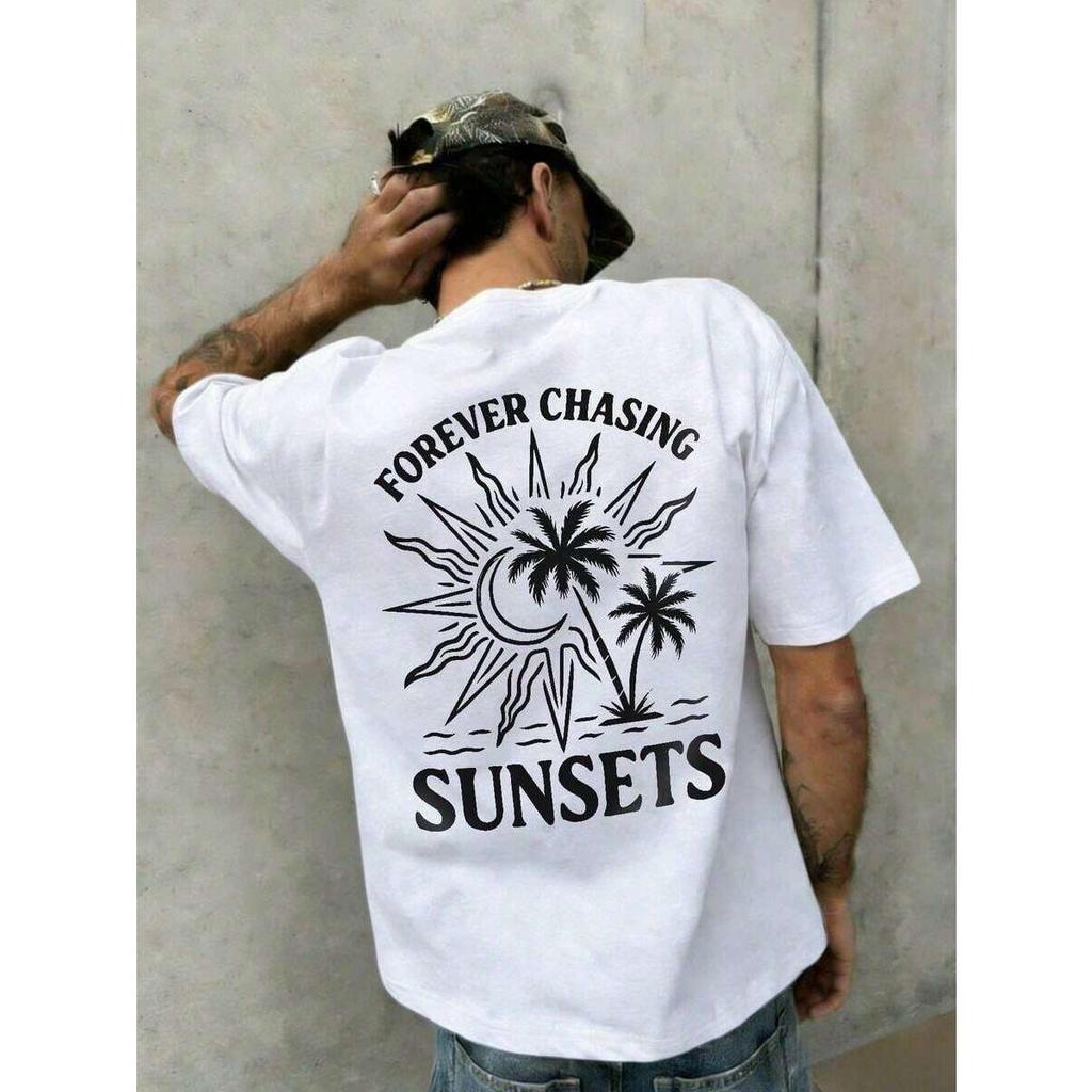 Camiseta Masculina estampa forevar chasing sunset Versátil Uso Diário
