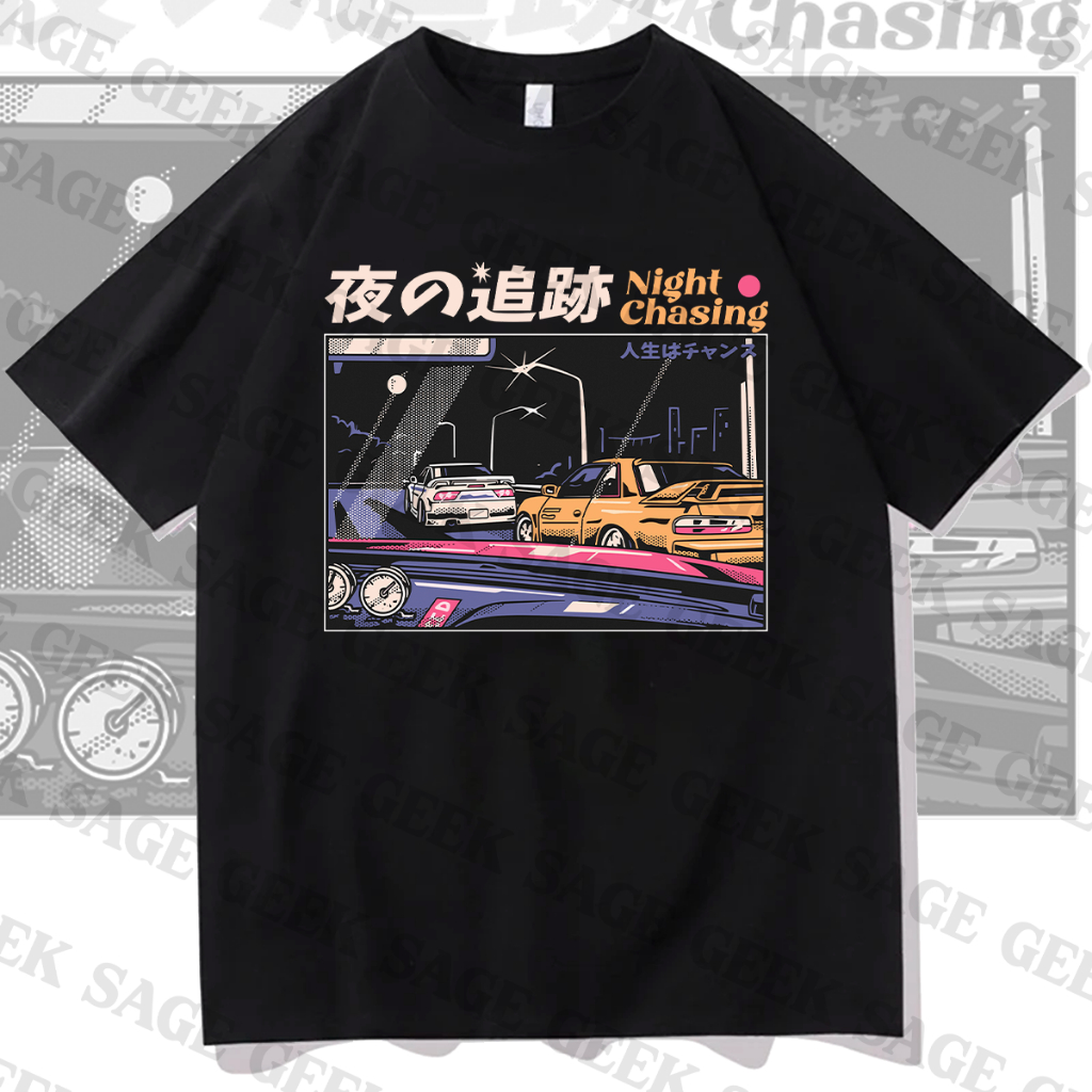 Camiseta Basica Street Night Chasing Tokyo Carro Jdm Stance Drift Anime Japanese Car Unissex