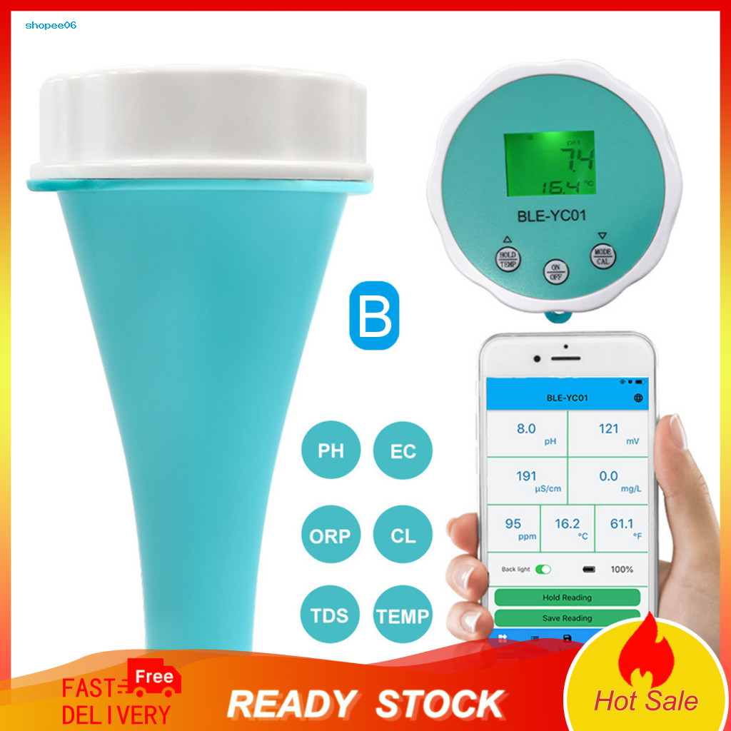 Ph Tester 6-in-1 Smart Pool Water Digital Display Waterproof Ip67 Bluetooth Chlorine Orp Ec Tds Temperature Meter for Ac