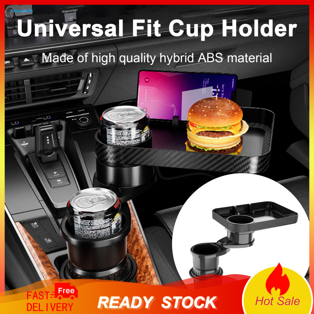 Expandable Car Cup Holder Tray Expander 3-in-1 Detachable Food Table with Solid Base 360° Rotation Anti-slip Drink for