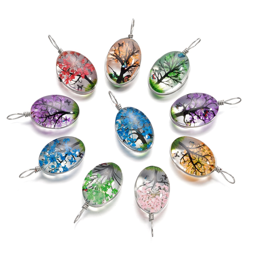 Pingente St. kunkka Glass Oval Tree of Life Pingente para Pulseira de diy feita à mão Colar Pingente Acessórios