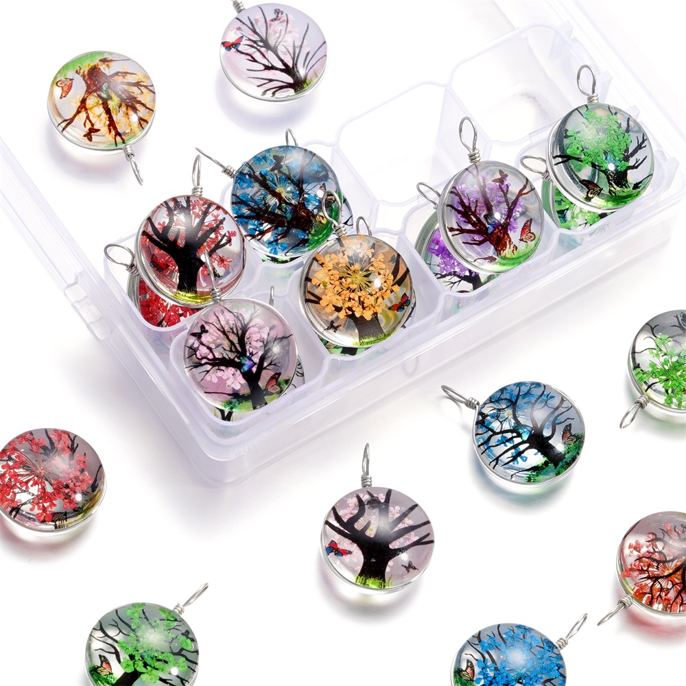 St. kunkka Glass Round Tree of Life Pendant Jewelry Acessórios para Pulseira de diy feita a mão Colar