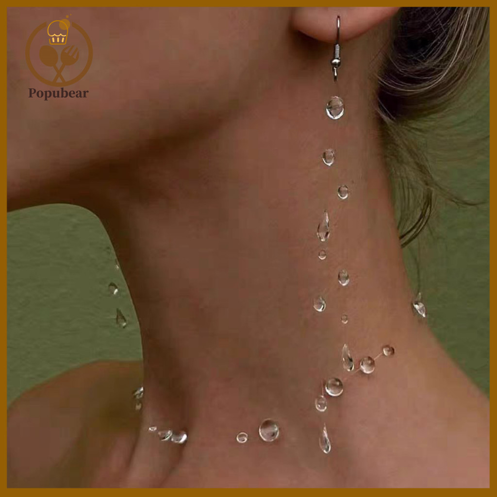 Stylish Water Drop Jewelry Necklace Waterdrop Set Artificial Glass Round Bead Tassel Earrings Teardrop Beaded Bracelet f