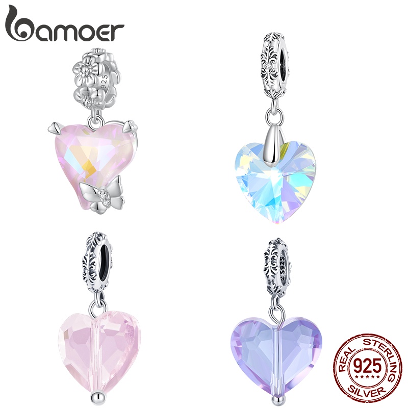 Bamoer 925 Silver Love Glass Stone Series Contas Penduradas Para Pulseiras BSC809