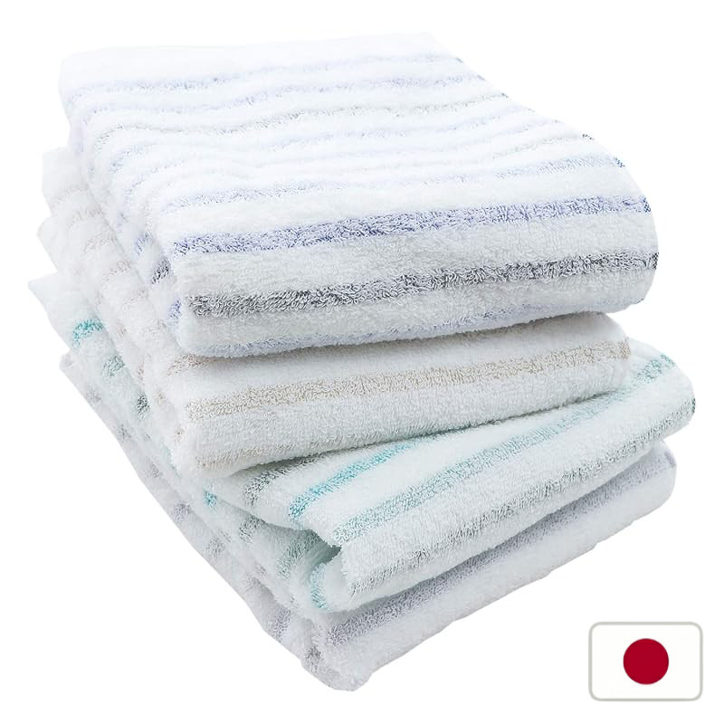 Hiorie Imabari Made Face Towel Set - 4 Piece Assorted Colors with Leftover Yarn Stripes - Made in JapanFrom Japan
