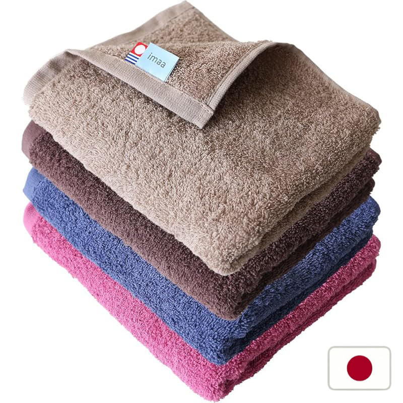 imaa Imabari Towel Certified Face Towel Set of 4 - Soft, Lightweight, Quick-Drying, 100% Cotton, Made in Japan, Vacuum C