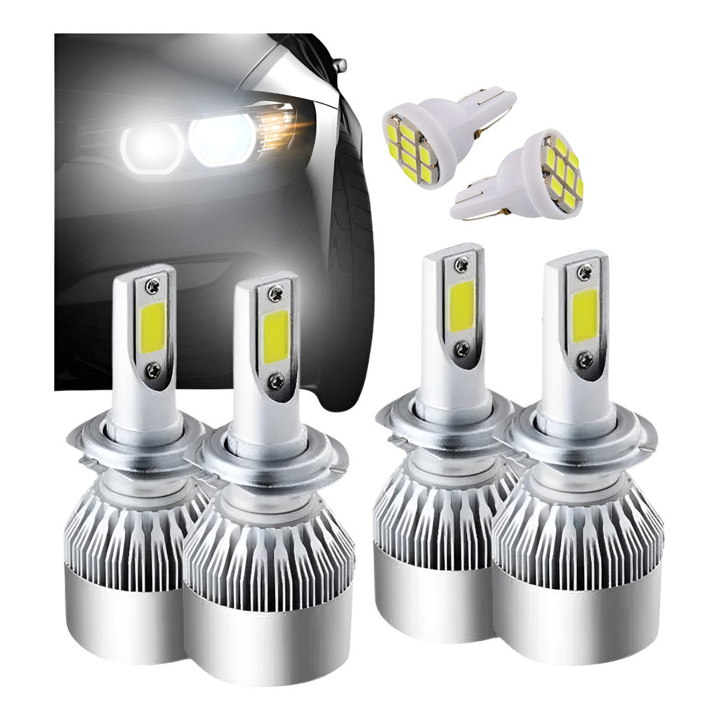 Kit 2 Par Lampadas Farol Baixo H7 Alto H1 + T10 Super Led