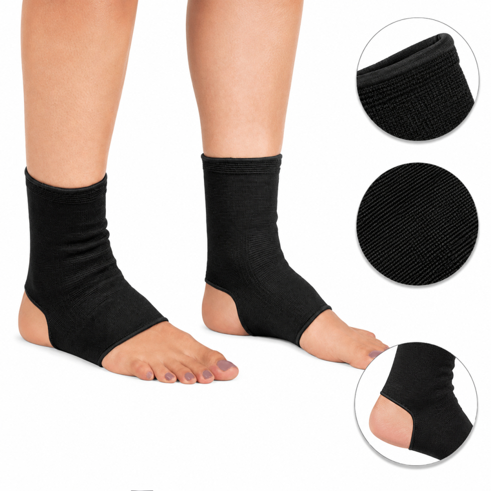 Par Tornozeleira Elástica Compressão Estabilizadora Tendinite Lesão Muscular Mercur Preto