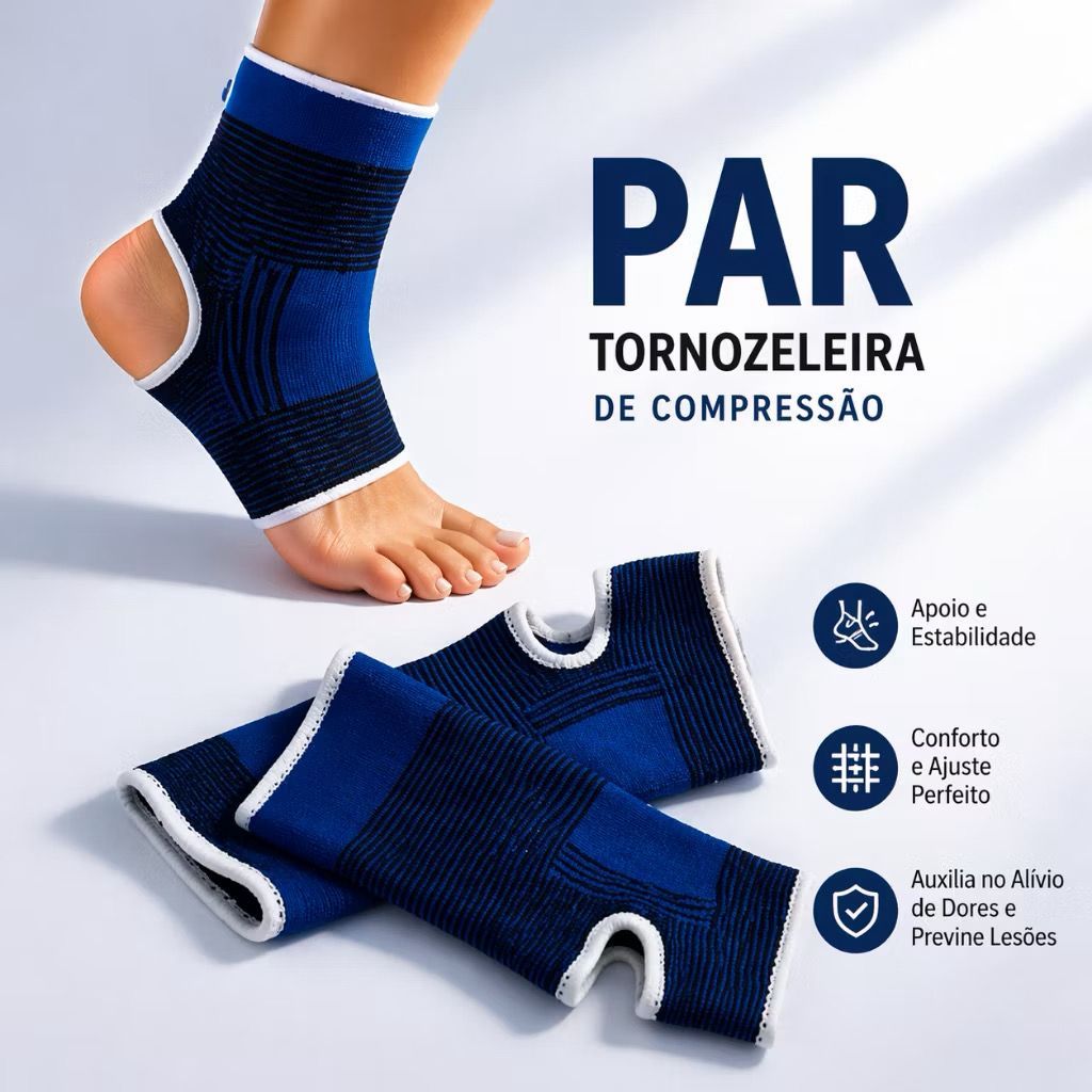 Tornozeleira Elástica O Par Esportiva Ortopédica Anatômica Compressão Prevenção Dor Contusões