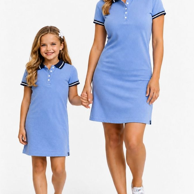 Kit mãe e filha vestidos polo Azul Claro.