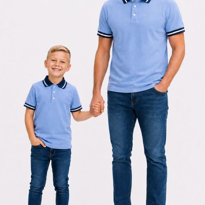 Kit pai e filho camisa polo azul claro