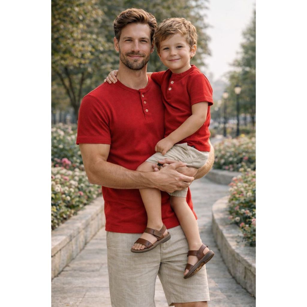 PAI E FILHO - 02 T-Shirts ou Body Henley - Vermelho