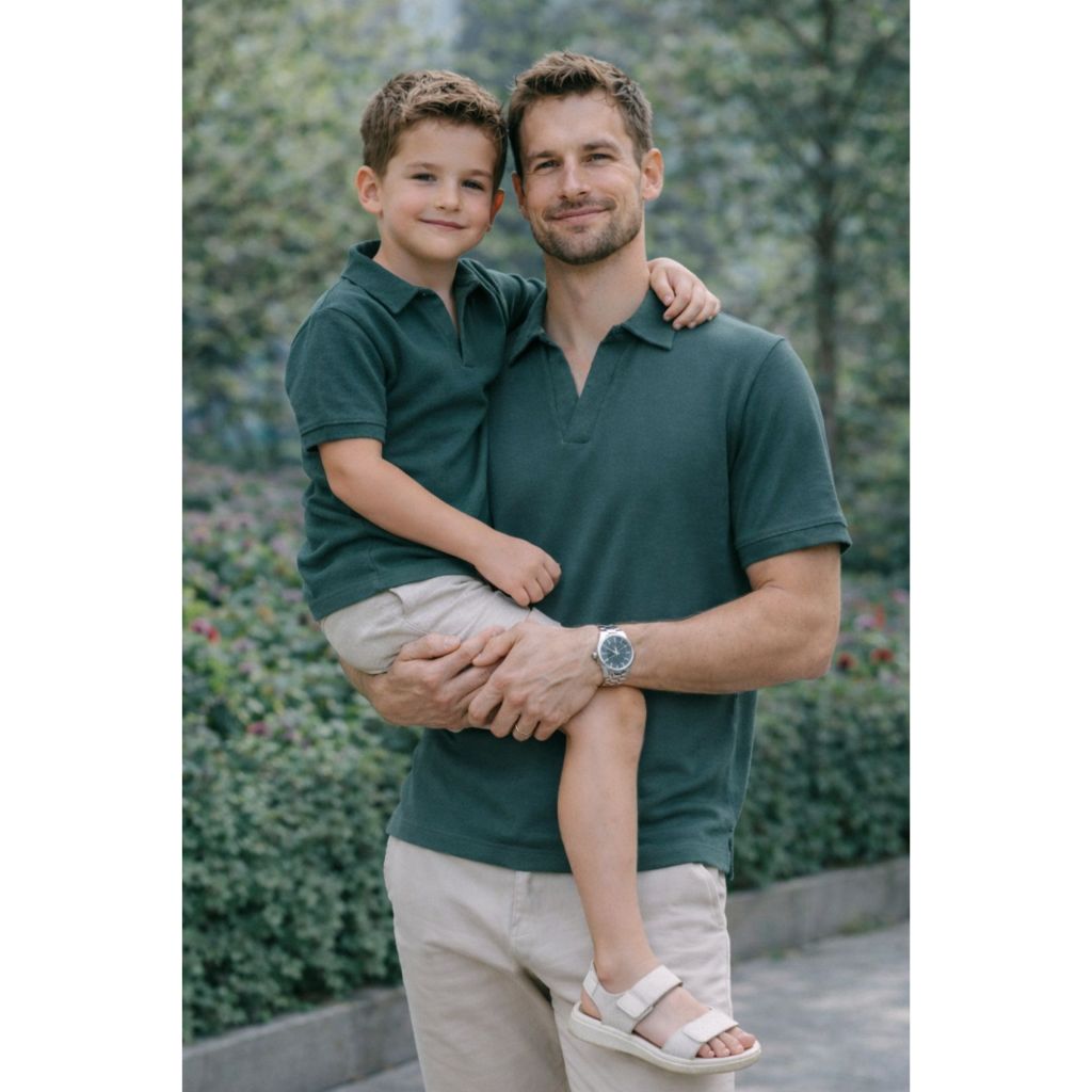 PAI E FILHO - Kit 02 Camisas ou Body Polo - Verde Musgo