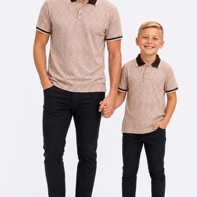 Kit pai e filho camisas polo Jacquard - Canela