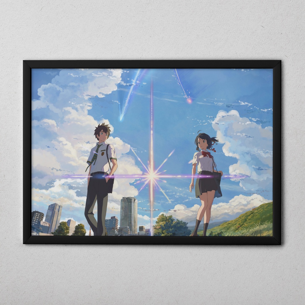 Quadro Decorativo Your Name Com Moldura Kimi no Na Wa Mitsuha Taki Anime Decoração Geek