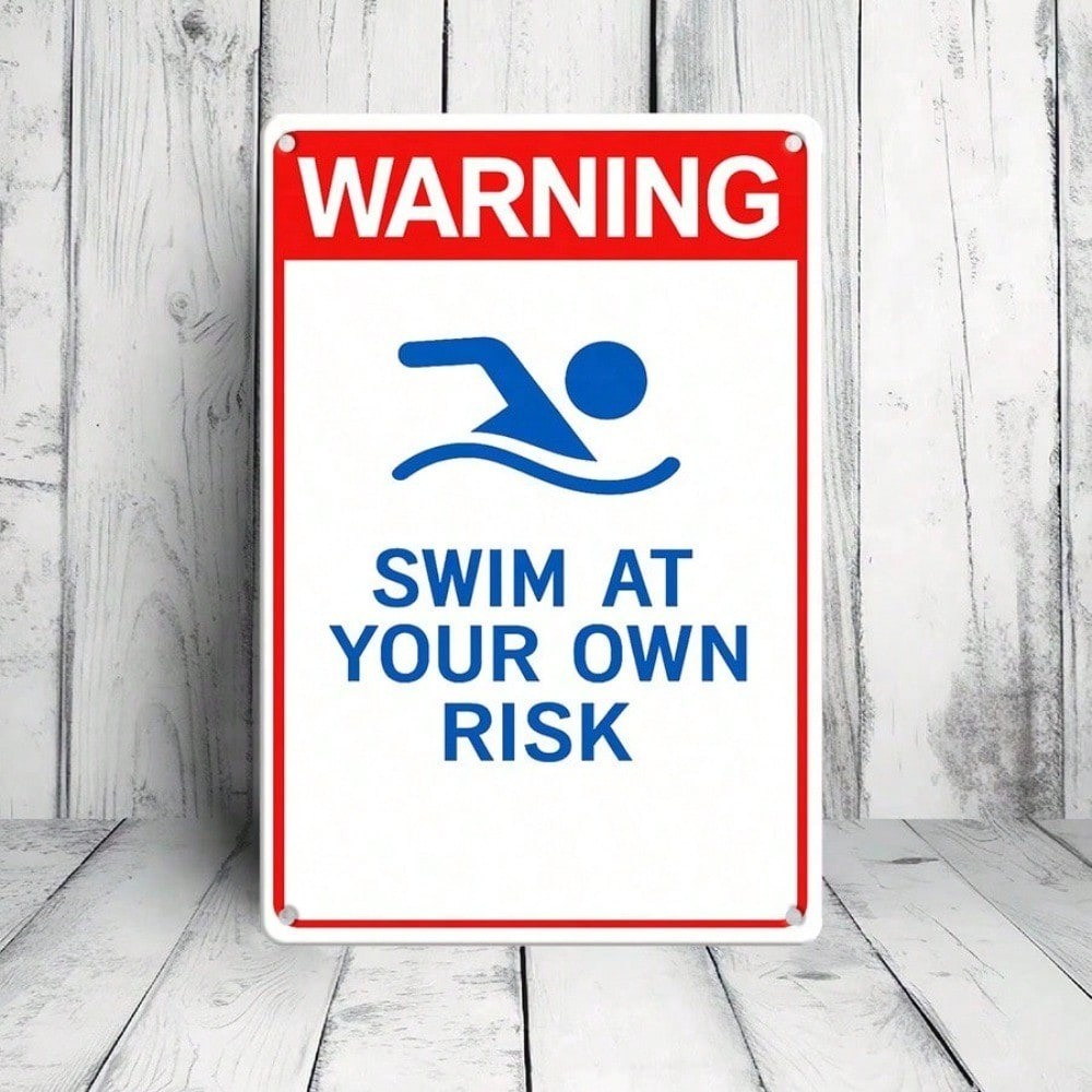 CIFbuy Swim At Your O Próprio Sinal De Lata De Risco Placa De Metal De Segurança Para Piscina Retrô 8x12
