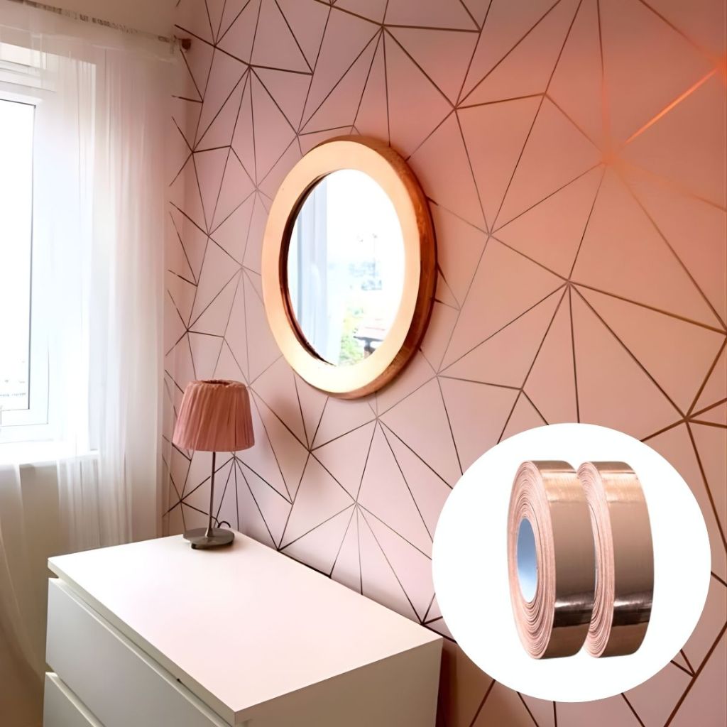 Fita Rose Gold/Cobre Vinílica Lisa Metalizada Autocolante Ideal Piso Parede Prova D'água 20M 1CM