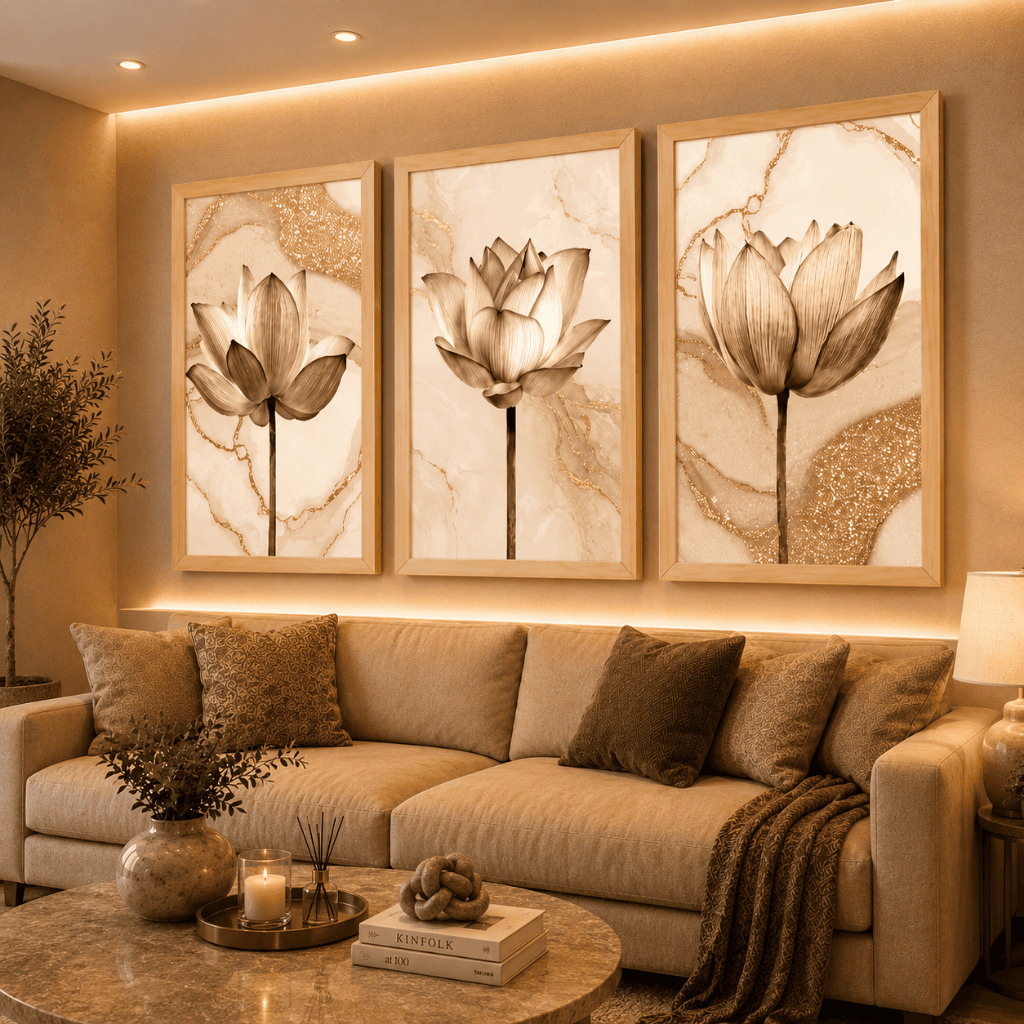 Quadros Decorativos Flor Ton Cobre Quartzo Gold Decoração Para Sala Quarto Escritório