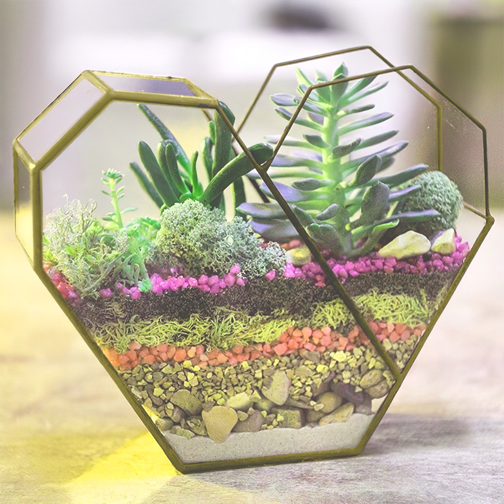 Terrário Grande Coração Artesanal Cobre E Dourado Vaso De Planta Suculenta