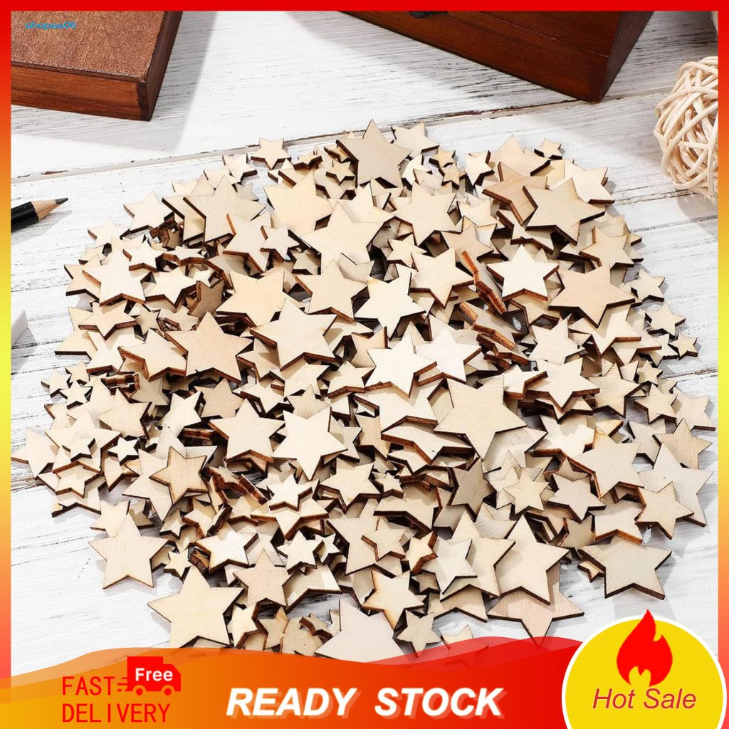 Diy Wood Stars 200pcs Natural Wooden Star Chips 10/12/15/20mm Craft Supplies for Decorations Scrapbooking Home Decor Wed