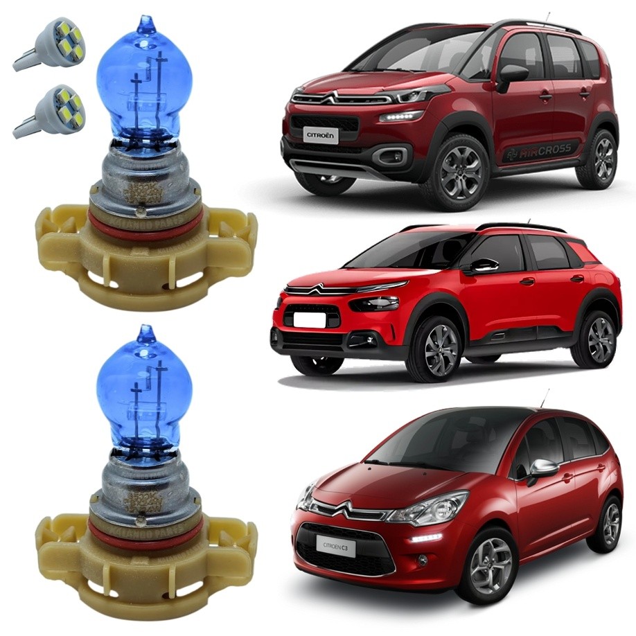 Par Lâmpadas H16 PSX24W Farol Milha Citroen C3 C4 Cactus AirCross + Pingo T10 Led