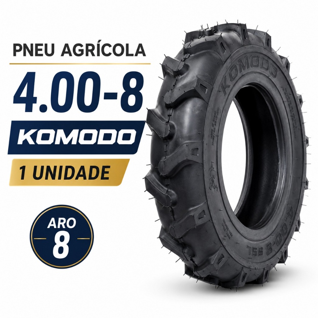 Pneu Agrícola 4.00-8 400x8 Komodo 55L 6 Lonas Motocultivador Tratorito – 1 Unidade