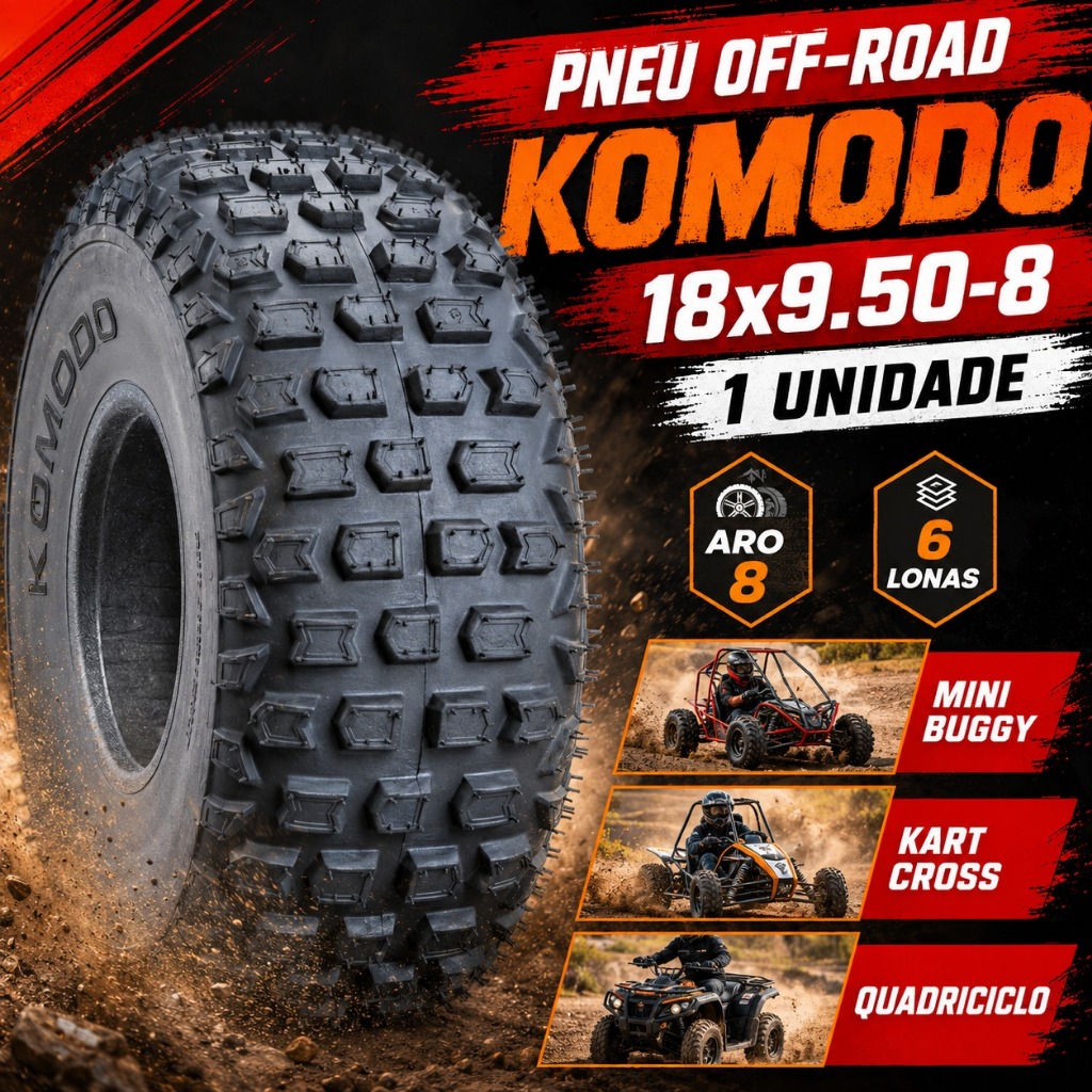 Pneu 18x9.50-8 Komodo 6 Lonas Aro 8 Mini Buggy Kart Cross Quadriciclo – 1 Unidade
