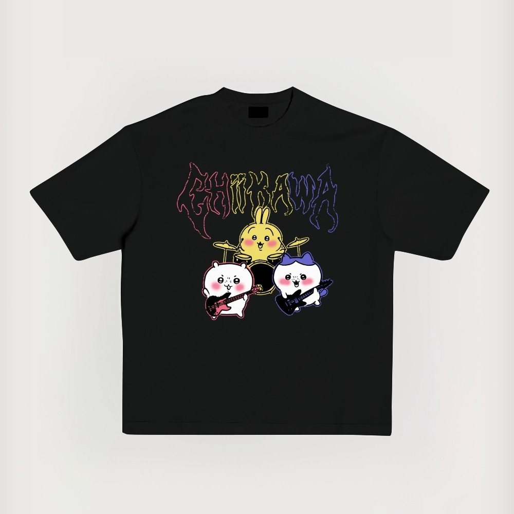 Music.Soul Camiseta Unissex Colorful Chiikawa Rock Band Estampa Moderna Fofa Estilosa Casual