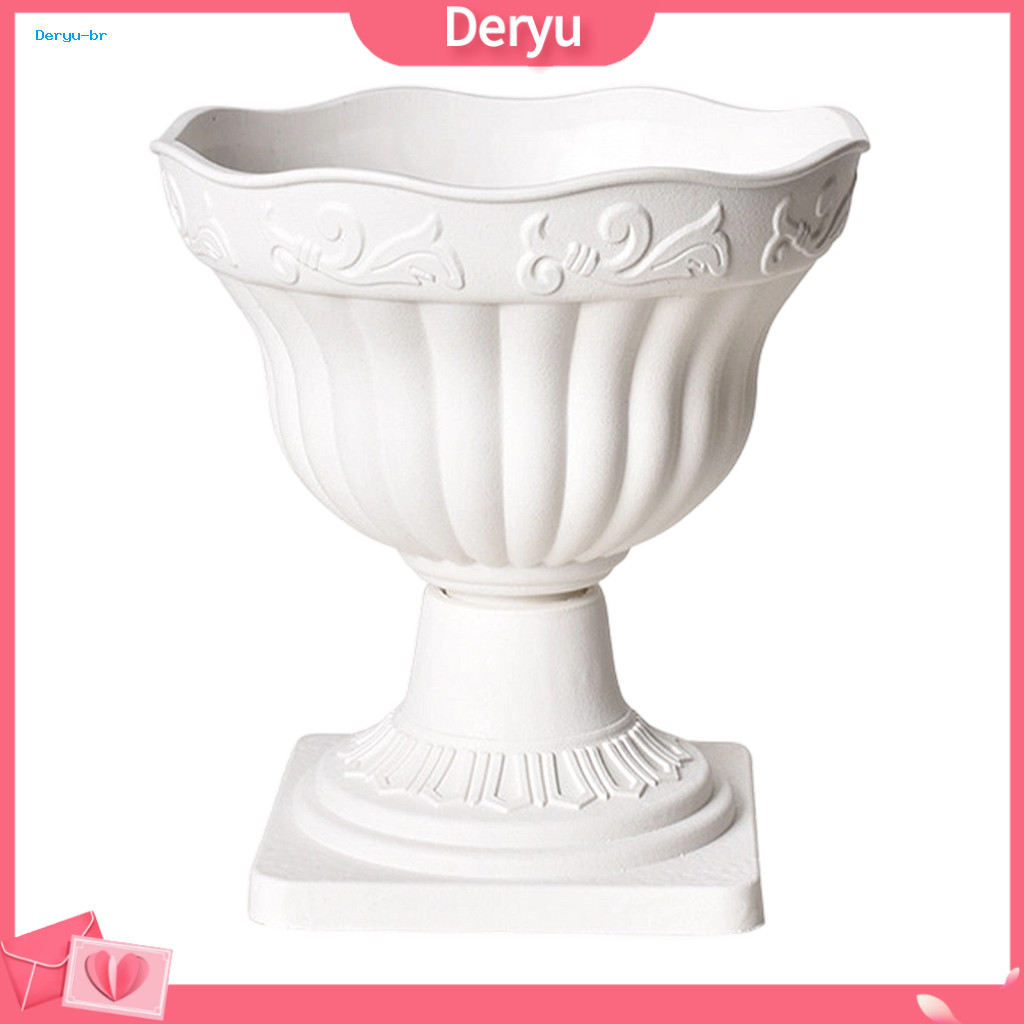 White Urn Planter Lightweight Plant Pots Vintage Tall Column Pot Decorative Plastic Flower for Indoor Outdoor Garden Bal