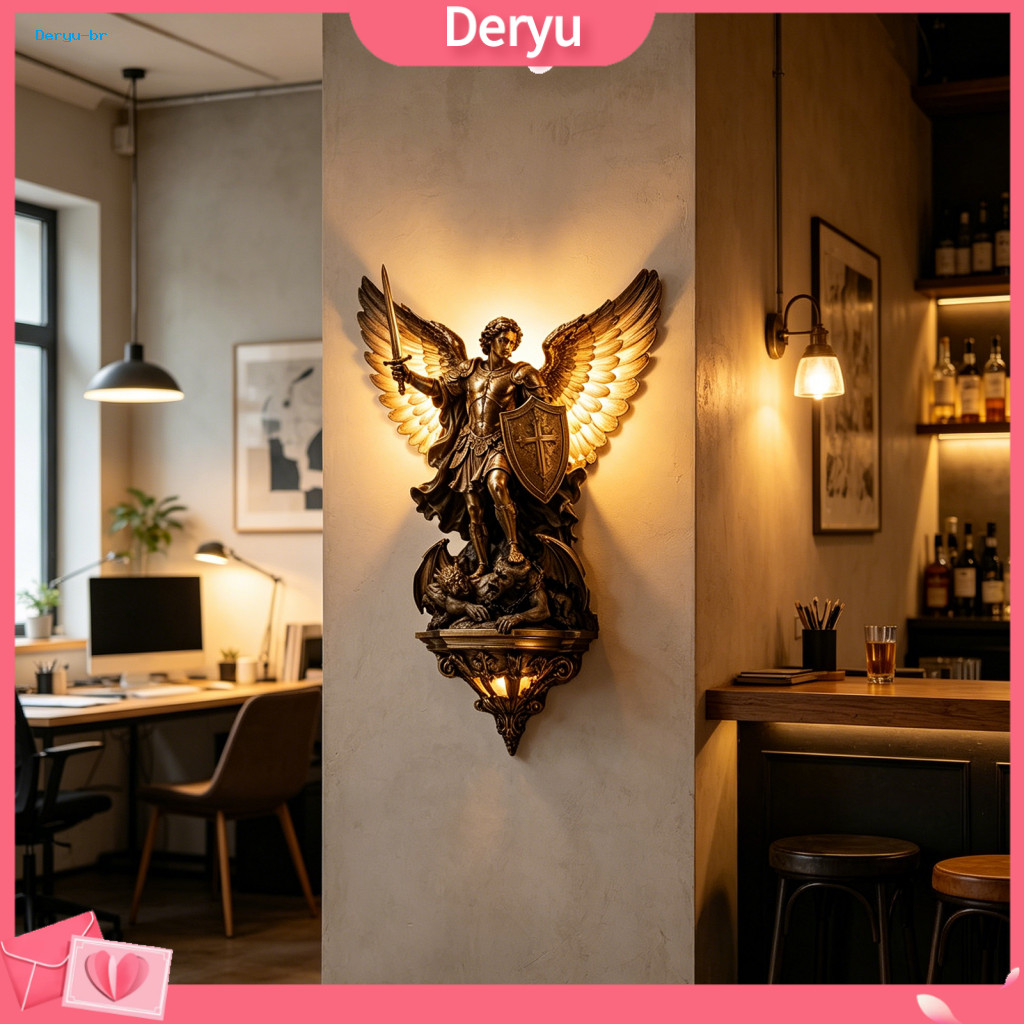 Gothic Wall Lamp Resin Sconce Archangel Michael Vintage Led Angel Decorative Art for Bedroom Room Hallway – Elegant Sp