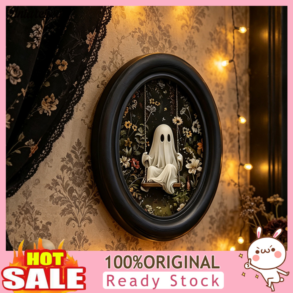 Dark Academia Wall Decor Lightweight Ghost Hanging Halloween Art Vintage Oval Frame Cute Table Sign Decorative for Room